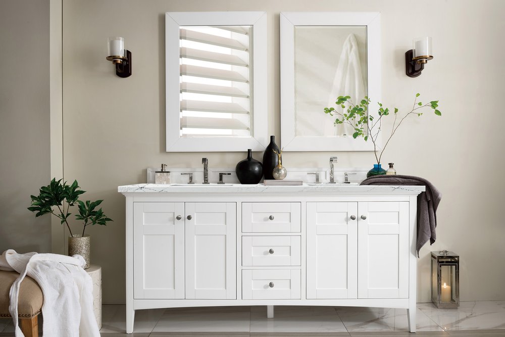 James Martin - Palisades 72" Double Vanity, Bright White w/ 3 CM Ethereal Noctis Silestone Top - 527-V72-BW-3ENC view 2