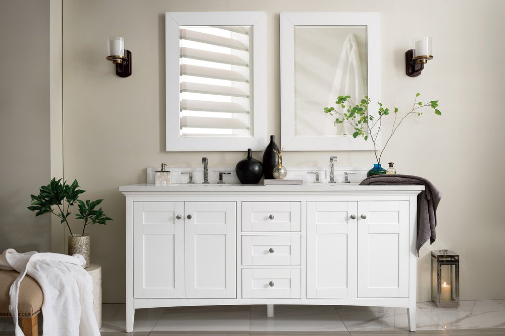James Martin - Palisades 72" Double Vanity, Bright White w/ 3 CM White Zeus Silestone Top - 527-V72-BW-3WZ view 2