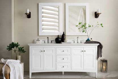 James Martin - Palisades 72" Double Vanity, Bright White w/ 3 CM White Zeus Silestone Top - 527-V72-BW-3WZ view 2