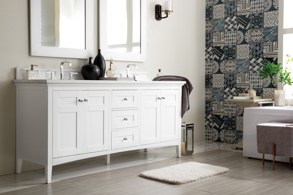 James Martin - Palisades 72" Double Vanity, Bright White w/ 3 CM White Zeus Silestone Top - 527-V72-BW-3WZ view 3