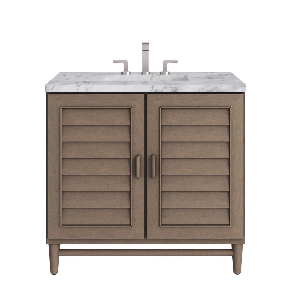 James Martin - Portland 36" Single Vanity Whitewashed Walnut w/ 3 CM Carrara Marble Top - 620-V36-WW-3CAR view 1