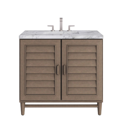 James Martin - Portland 36" Single Vanity Whitewashed Walnut w/ 3 CM Carrara Marble Top - 620-V36-WW-3CAR view 1