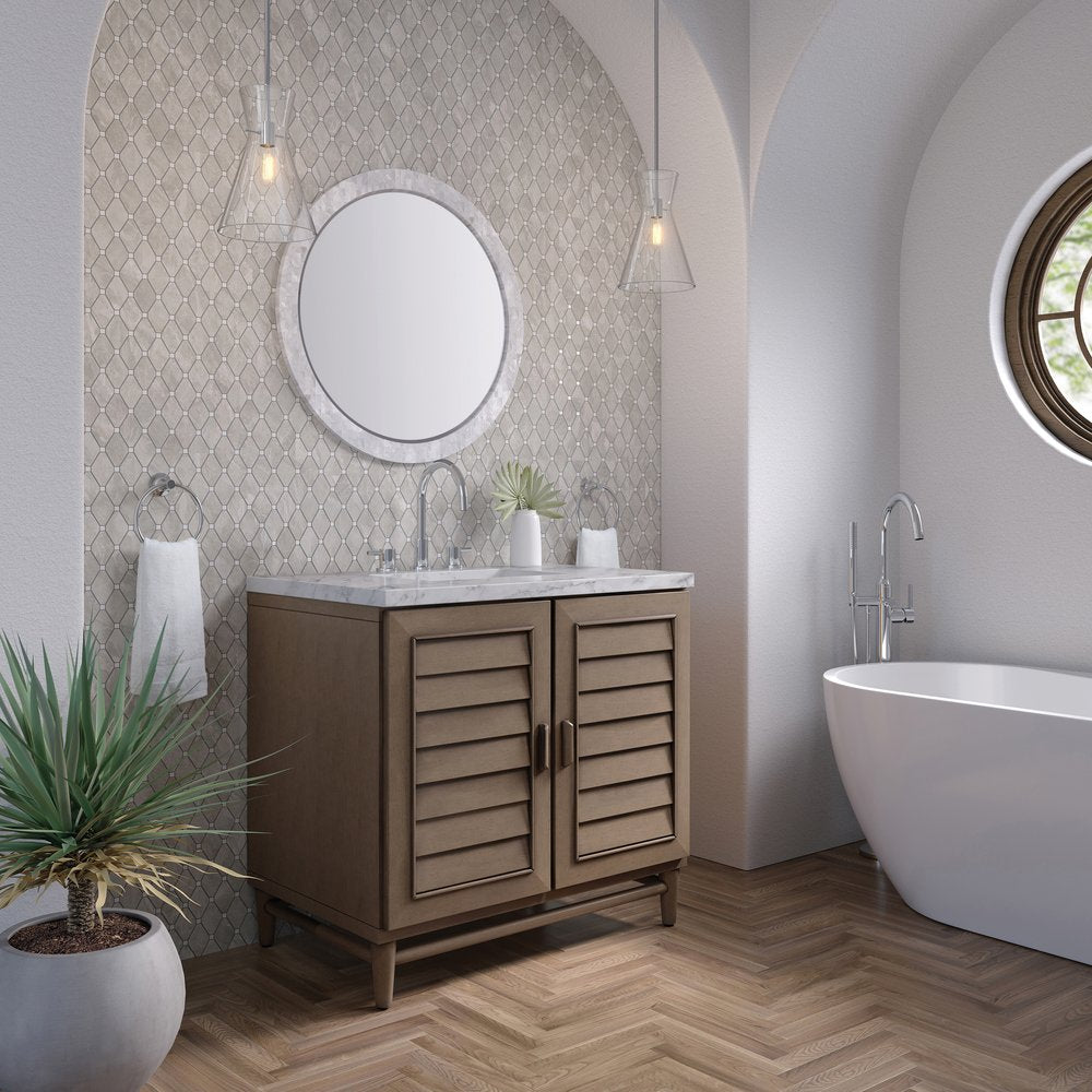 James Martin - Portland 36" Single Vanity Whitewashed Walnut w/ 3 CM Carrara Marble Top - 620-V36-WW-3CAR view 4