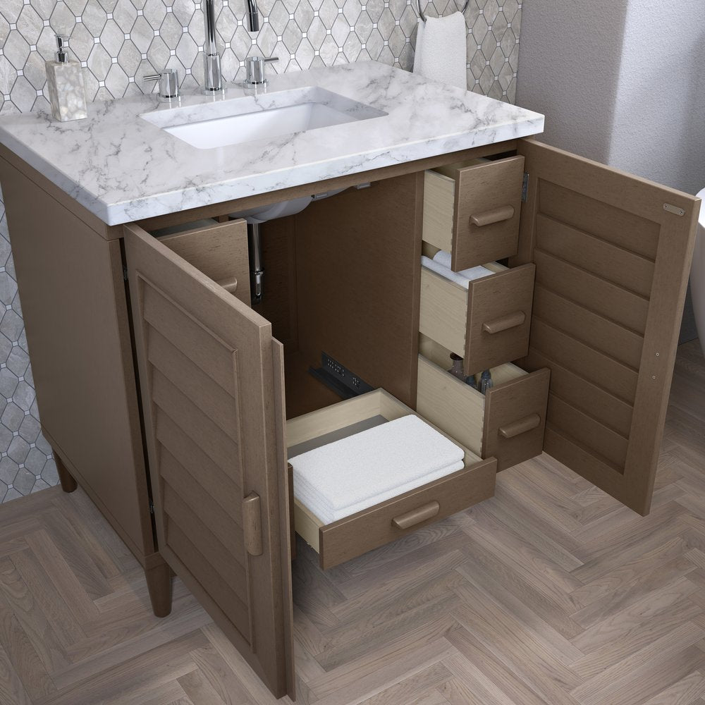 James Martin - Portland 36" Single Vanity Whitewashed Walnut w/ 3 CM Carrara Marble Top - 620-V36-WW-3CAR view 5