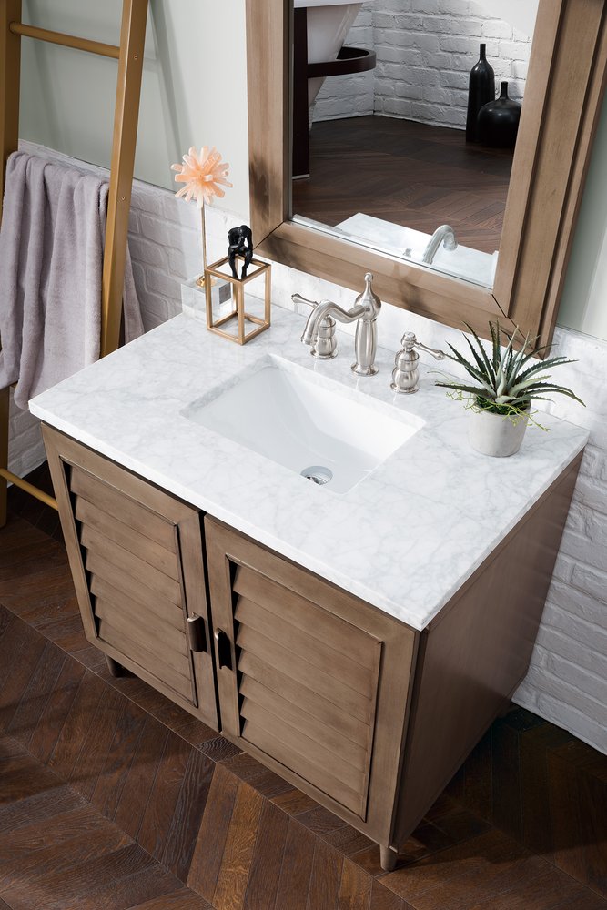 James Martin - Portland 36" Single Vanity Whitewashed Walnut w/ 3 CM Carrara Marble Top - 620-V36-WW-3CAR view 6