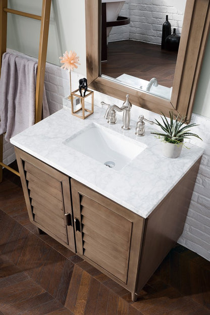 James Martin - Portland 36" Single Vanity Whitewashed Walnut w/ 3 CM Carrara Marble Top - 620-V36-WW-3CAR view 6