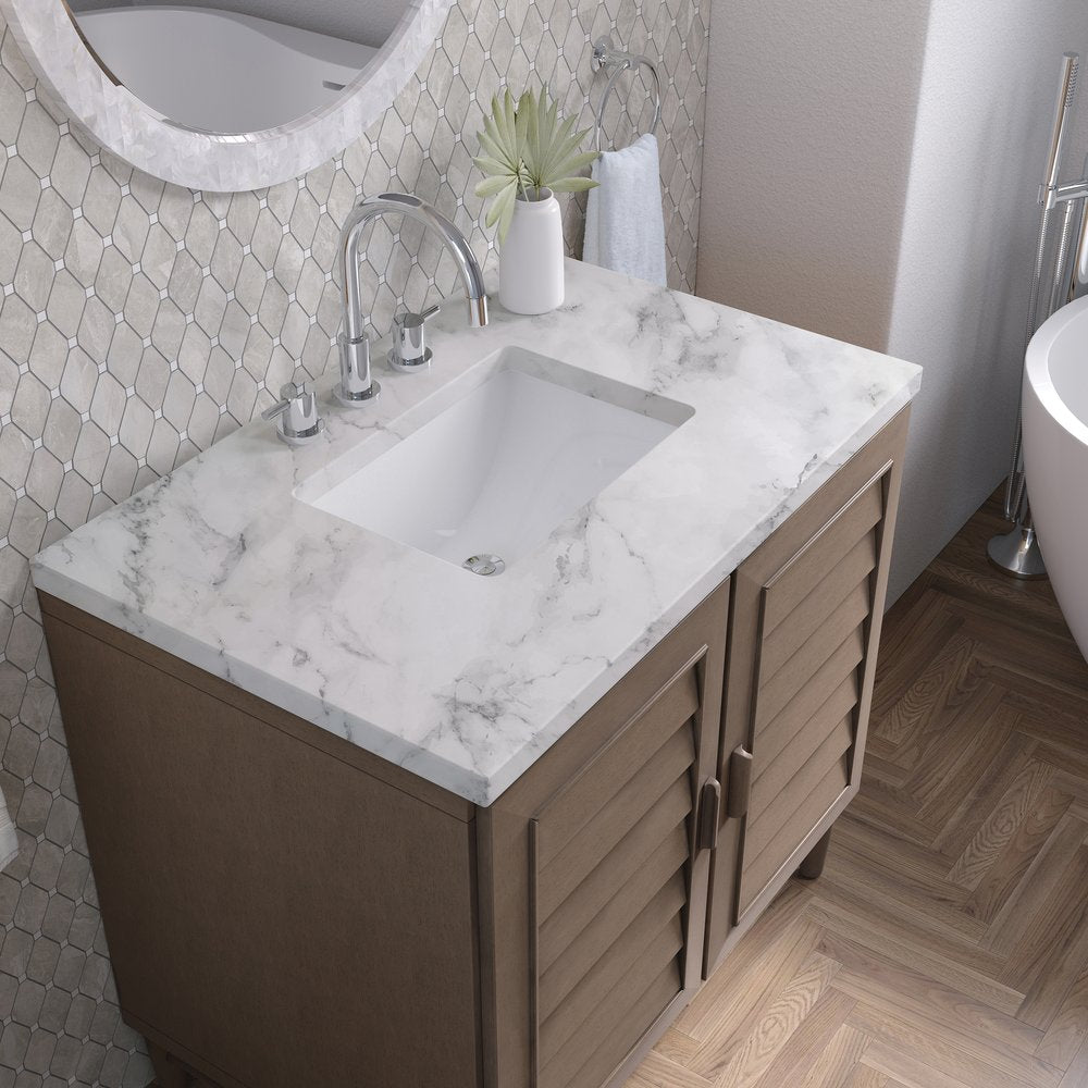 James Martin - Portland 36" Single Vanity Whitewashed Walnut w/ 3 CM Carrara Marble Top - 620-V36-WW-3CAR view 9