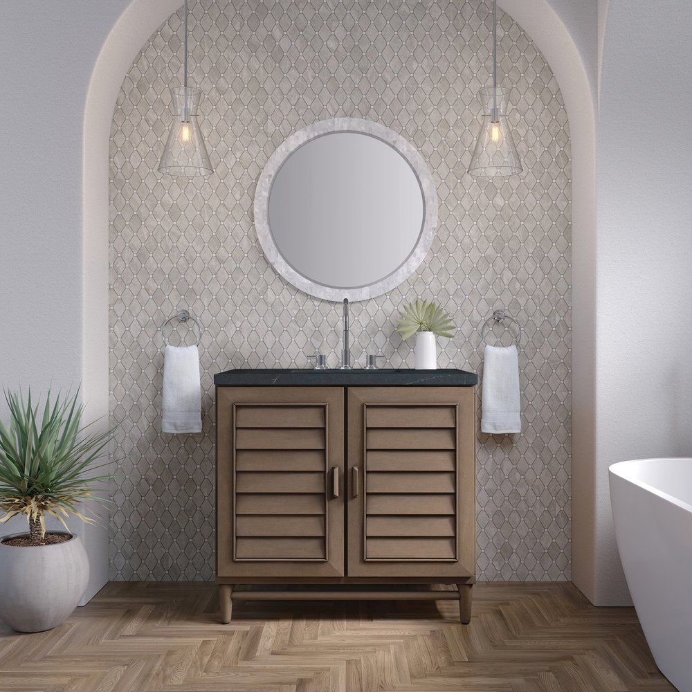 James Martin - Portland 36" Single Vanity Whitewashed Walnut w/ 3 CM Charcoal Soapstone Silestone Top - 620-V36-WW-3CSP view 3
