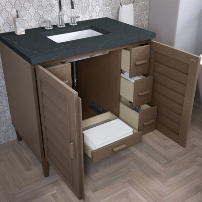 James Martin - Portland 36" Single Vanity Whitewashed Walnut w/ 3 CM Charcoal Soapstone Silestone Top - 620-V36-WW-3CSP view 5