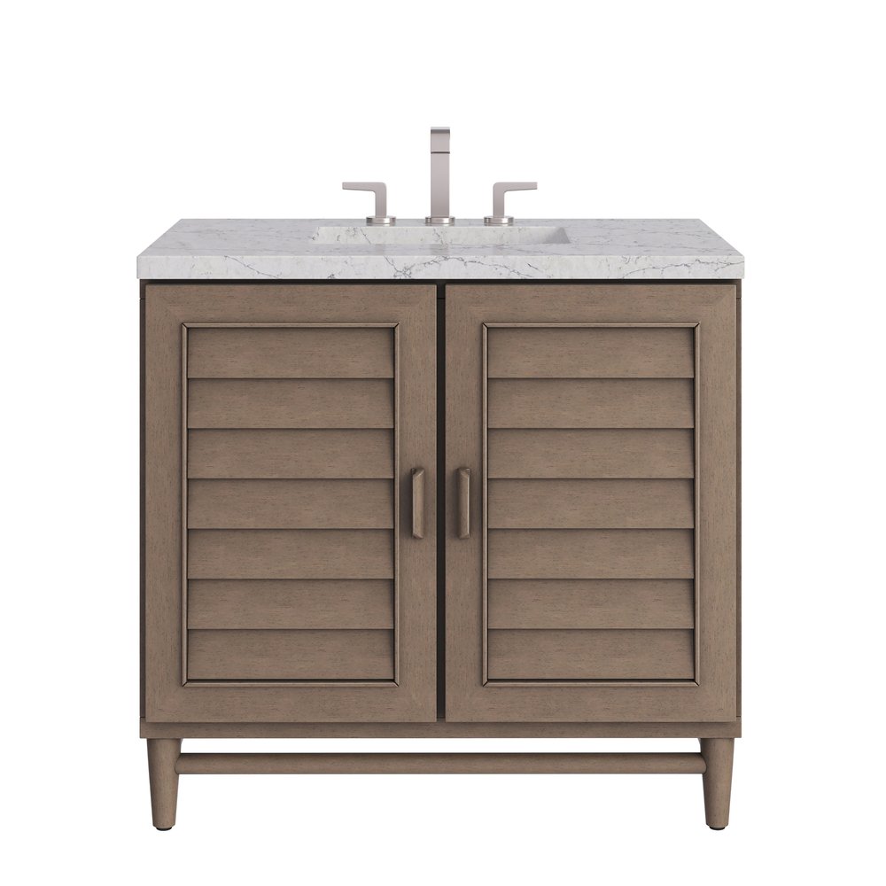 James Martin - Portland 36" Single Vanity Whitewashed Walnut w/ 3 CM Eternal Jasmine Pearl Silestone Top - 620-V36-WW-3EJP view 1