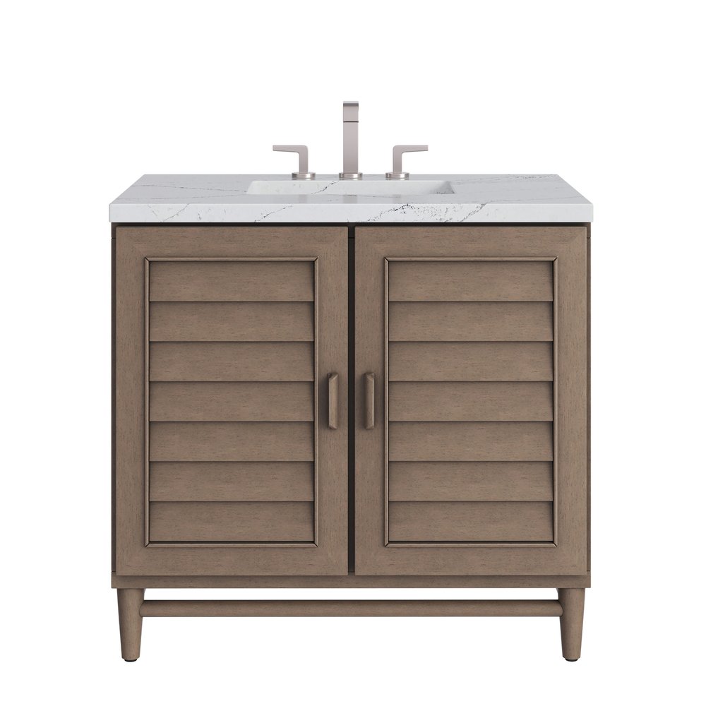 James Martin - Portland 36" Single Vanity Whitewashed Walnut w/ 3 CM Ethereal Noctis Silestone Top - 620-V36-WW-3ENC view 1