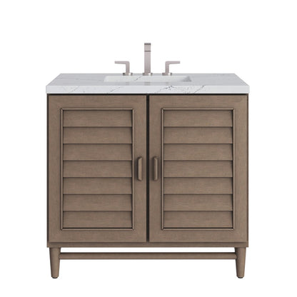 James Martin - Portland 36" Single Vanity Whitewashed Walnut w/ 3 CM Ethereal Noctis Silestone Top - 620-V36-WW-3ENC view 1