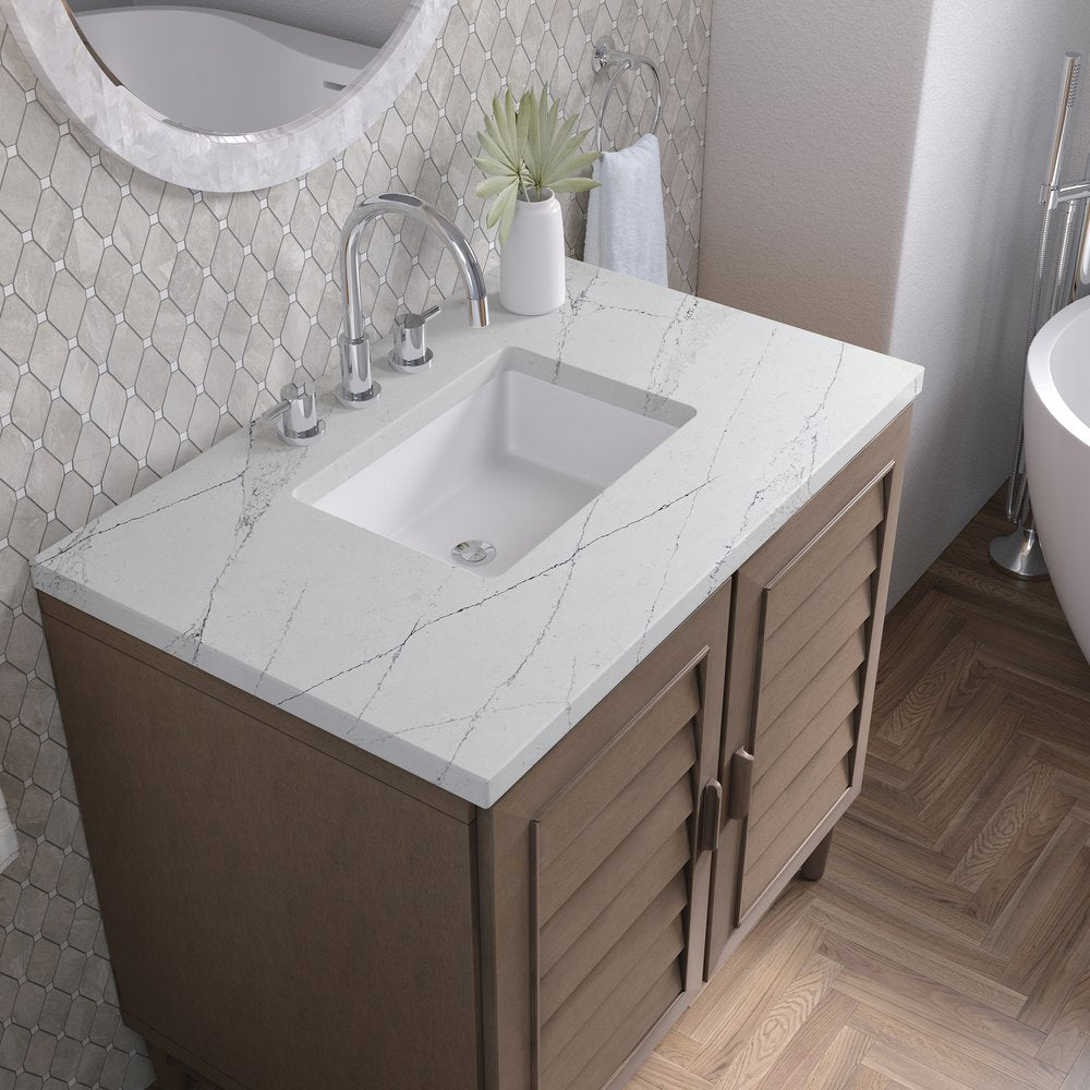 James Martin - Portland 36" Single Vanity Whitewashed Walnut w/ 3 CM Ethereal Noctis Silestone Top - 620-V36-WW-3ENC view 8