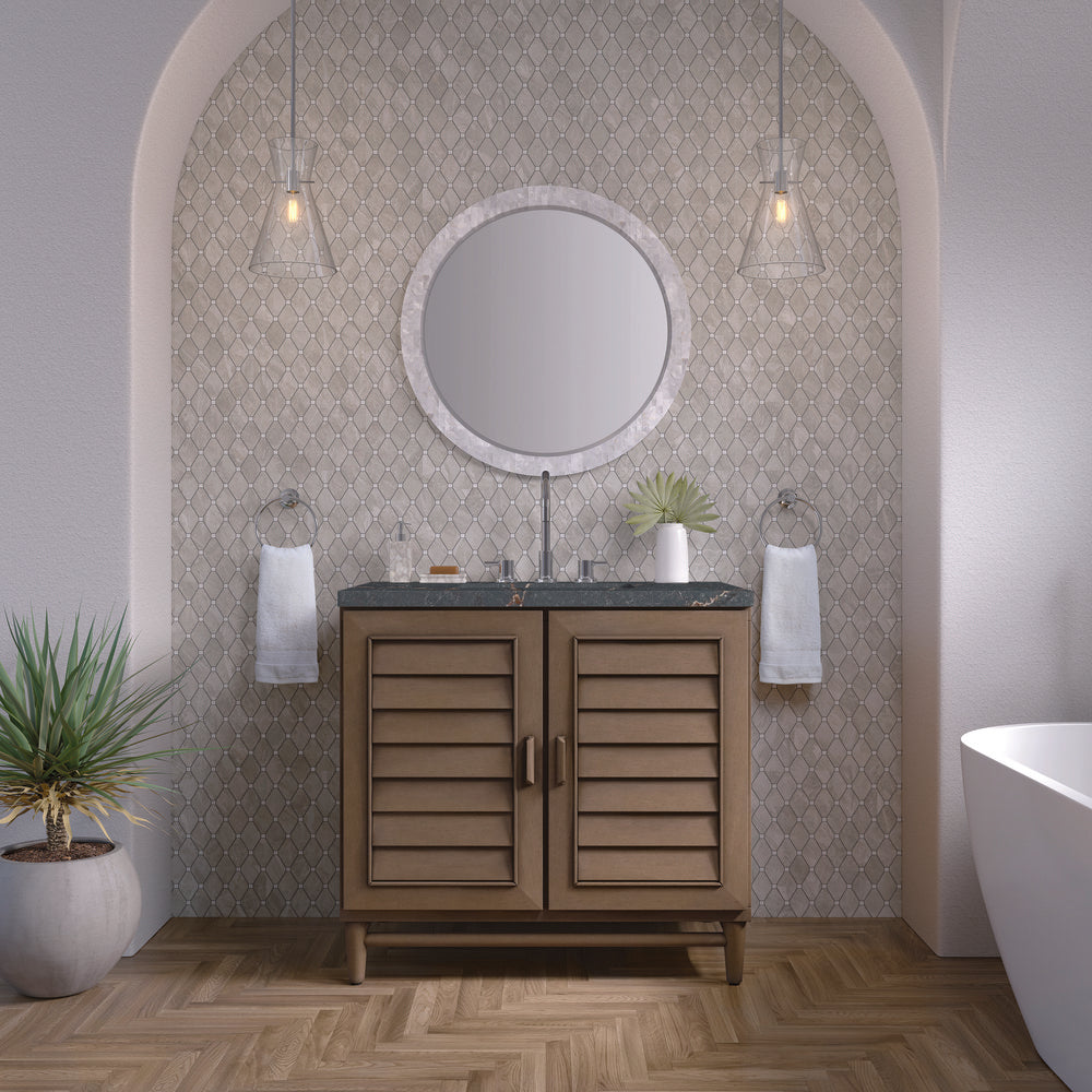 James Martin - Portland 36" Single Vanity Whitewashed Walnut w/ 3 CM Parisien Bleu Silestone Top - 620-V36-WW-3PBL view 3