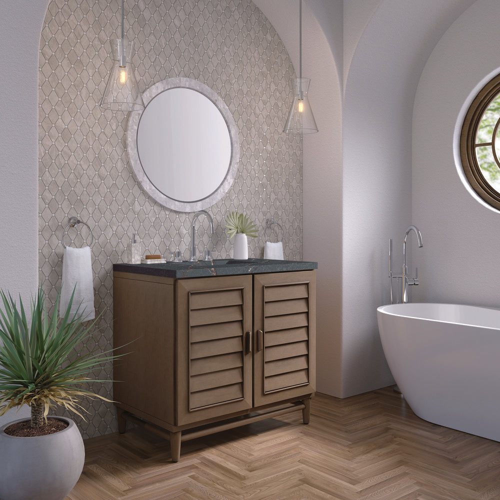 James Martin - Portland 36" Single Vanity Whitewashed Walnut w/ 3 CM Parisien Bleu Silestone Top - 620-V36-WW-3PBL view 4