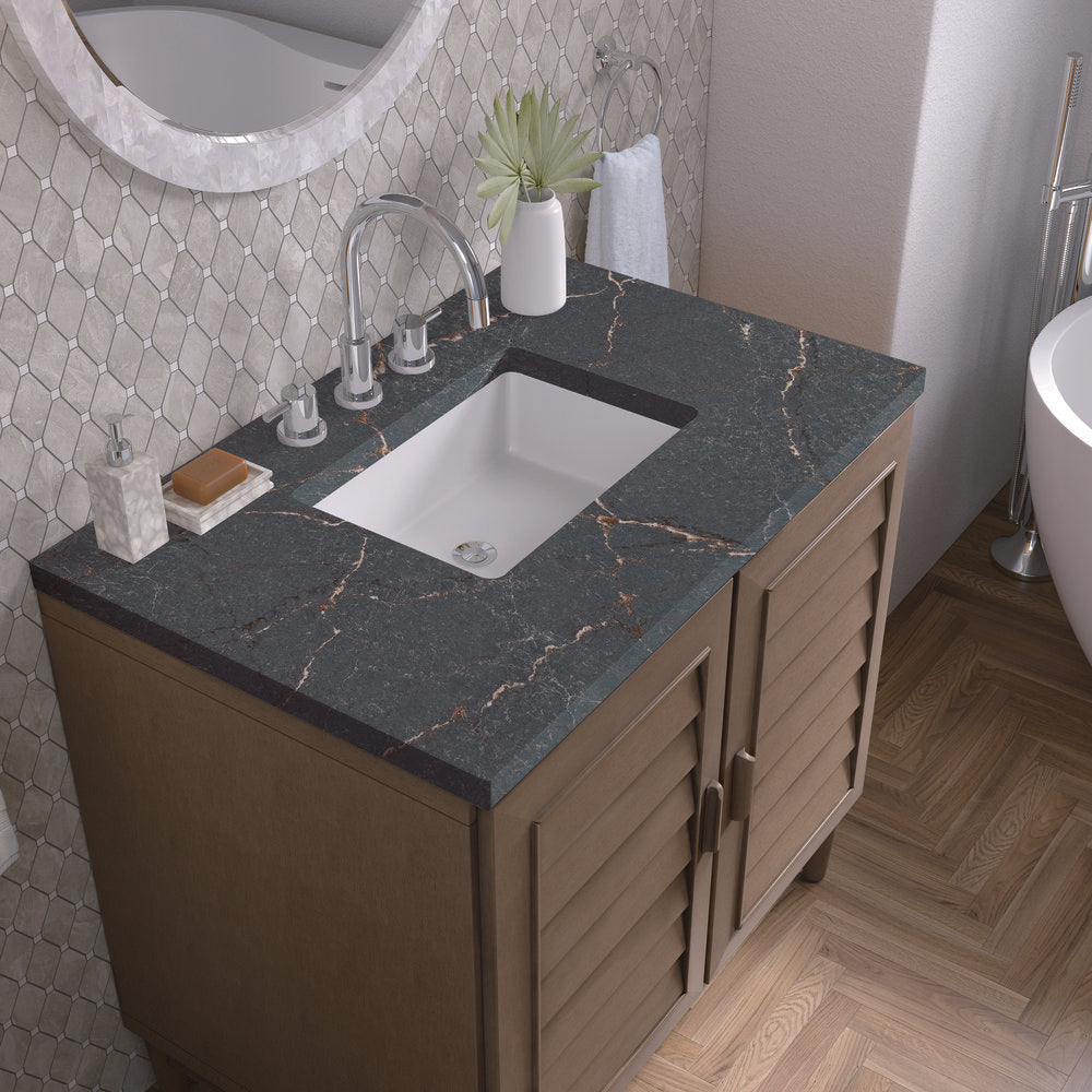 James Martin - Portland 36" Single Vanity Whitewashed Walnut w/ 3 CM Parisien Bleu Silestone Top - 620-V36-WW-3PBL view 7