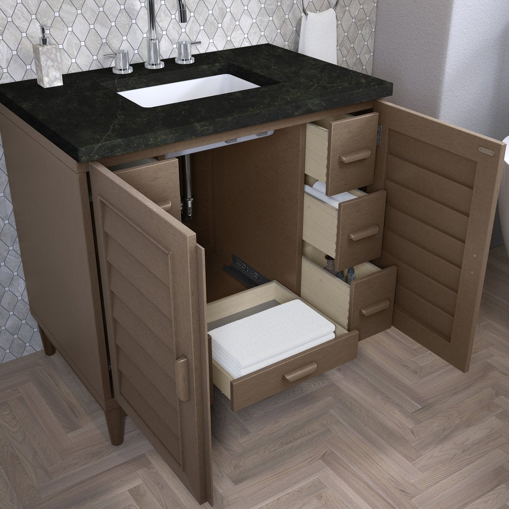 James Martin - Portland 36" Single Vanity, Whitewashed Walnut, w/ 3 CM Phantome Eclos Top - 620-V36-WW-3PHT view 5