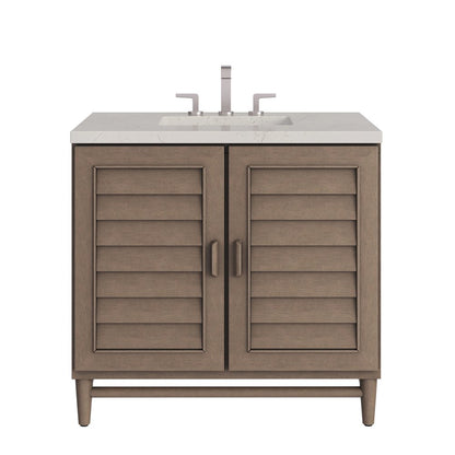 James Martin - Portland 36" Single Vanity, Whitewashed Walnut, w/ 3 CM Siberian Silestone Top - 620-V36-WW-3SFR view 1