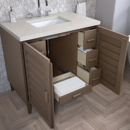 James Martin - Portland 36" Single Vanity, Whitewashed Walnut, w/ 3 CM Siberian Silestone Top - 620-V36-WW-3SFR view 5