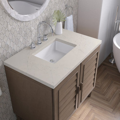 James Martin - Portland 36" Single Vanity, Whitewashed Walnut, w/ 3 CM Siberian Silestone Top - 620-V36-WW-3SFR view 8