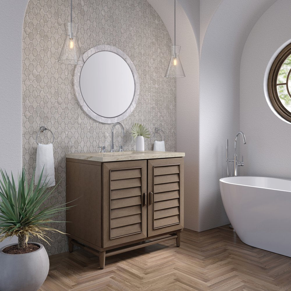 James Martin - Portland 36" Single Vanity, Whitewashed Walnut, w/ 3 CM Tajnar Eclos Top - 620-V36-WW-3TJR view 4
