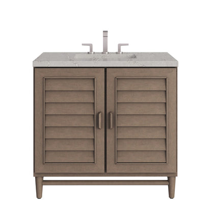 James Martin - Portland 36" Single Vanity Whitewashed Walnut w/ 3 CM Victorian Silver Silestone Top - 620-V36-WW-3VSL view 1