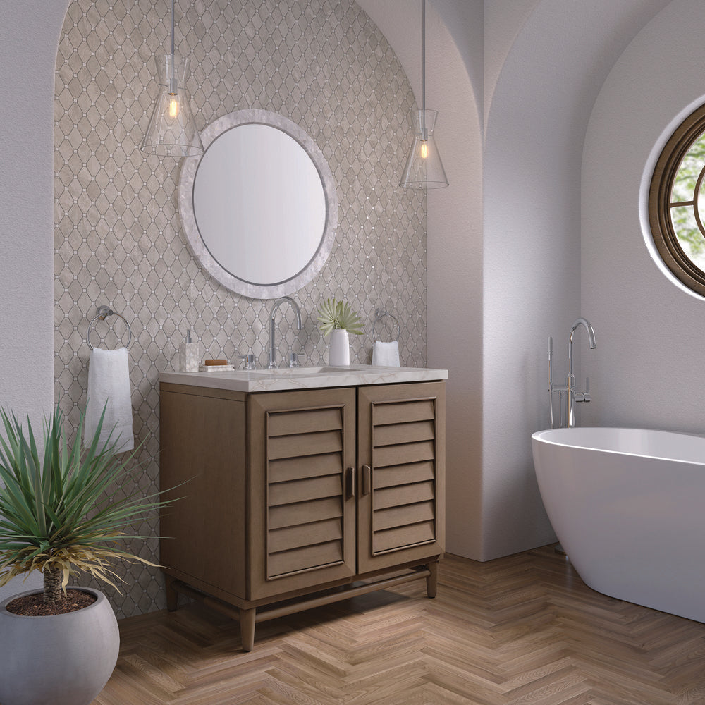 James Martin - Portland 36" Single Vanity Whitewashed Walnut w/ 3 CM Victorian Silver Silestone Top - 620-V36-WW-3VSL view 4