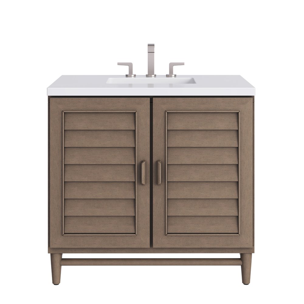 James Martin - Portland 36" Single Vanity Whitewashed Walnut w/ 3 CM White Zeus Silestone Top - 620-V36-WW-3WZ view 1