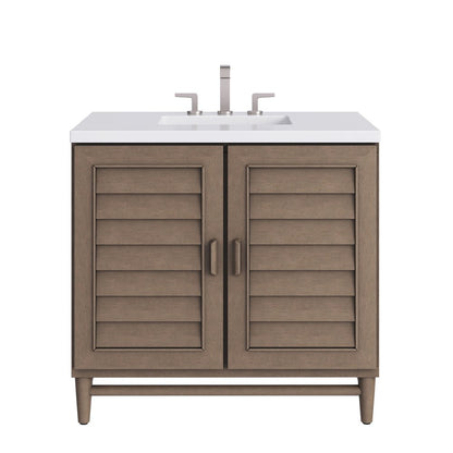 James Martin - Portland 36" Single Vanity Whitewashed Walnut w/ 3 CM White Zeus Silestone Top - 620-V36-WW-3WZ view 1