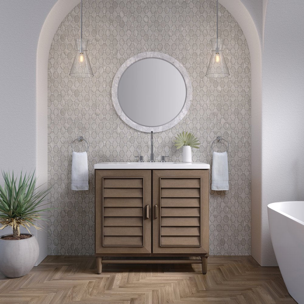 James Martin - Portland 36" Single Vanity Whitewashed Walnut w/ 3 CM White Zeus Silestone Top - 620-V36-WW-3WZ view 3