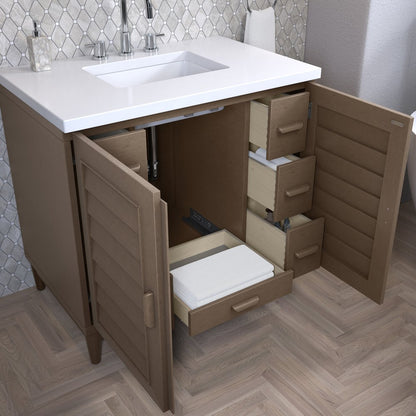 James Martin - Portland 36" Single Vanity Whitewashed Walnut w/ 3 CM White Zeus Silestone Top - 620-V36-WW-3WZ view 5