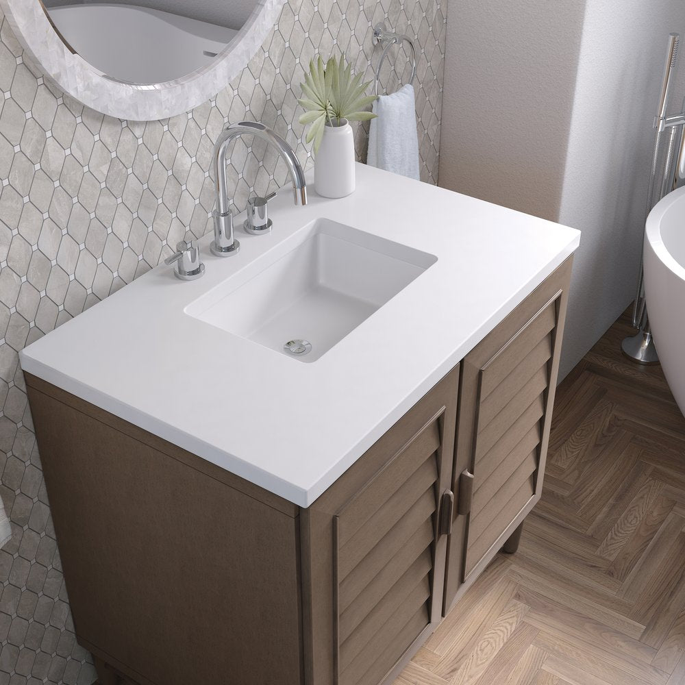 James Martin - Portland 36" Single Vanity Whitewashed Walnut w/ 3 CM White Zeus Silestone Top - 620-V36-WW-3WZ view 8