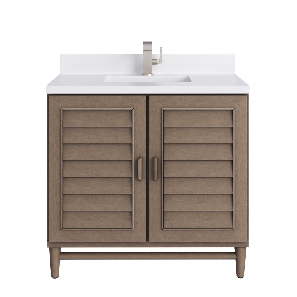 James Martin - Portland 36" Single Vanity Whitewashed Walnut w/ Single Hole 3 CM White Zeus Silestone Top & Backsplash - 620-V36-WW-1WZ view 1