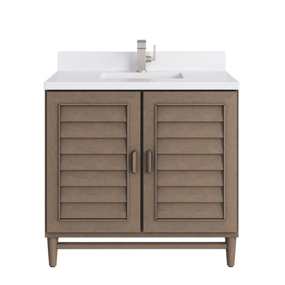 James Martin - Portland 36" Single Vanity Whitewashed Walnut w/ Single Hole 3 CM White Zeus Silestone Top & Backsplash - 620-V36-WW-1WZ view 1