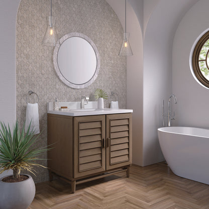James Martin - Portland 36" Single Vanity Whitewashed Walnut w/ Single Hole 3 CM White Zeus Silestone Top & Backsplash - 620-V36-WW-1WZ view 4