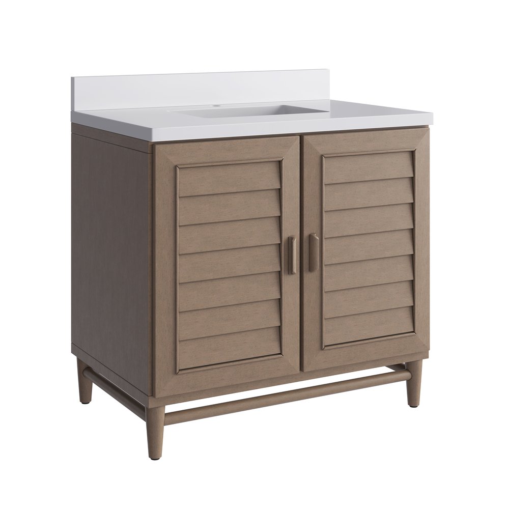 James Martin - Portland 36" Single Vanity Whitewashed Walnut w/ Single Hole 3 CM White Zeus Silestone Top & Backsplash - 620-V36-WW-1WZ view 10
