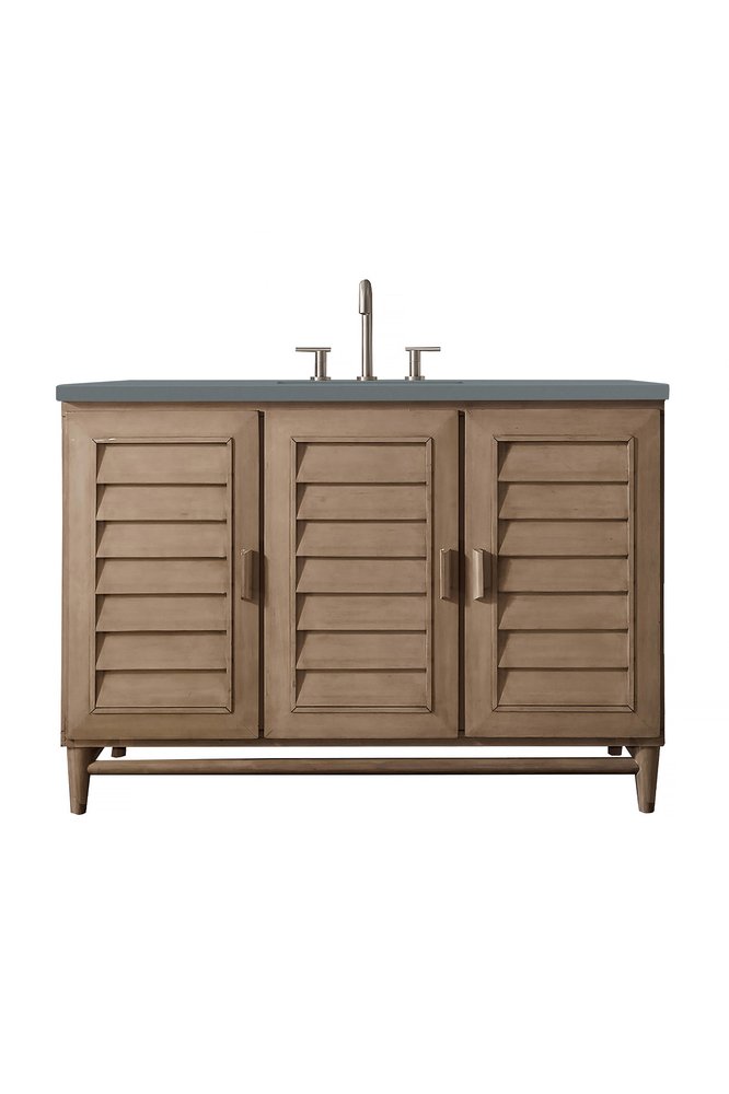 James Martin - Portland 48" Single Vanity Whitewashed Walnut w/ 3 CM Cala Blue Silestone Top - 620-V48-WW-3CBL view 1