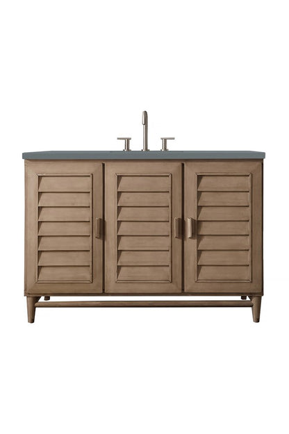 James Martin - Portland 48" Single Vanity Whitewashed Walnut w/ 3 CM Cala Blue Silestone Top - 620-V48-WW-3CBL view 1