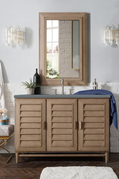 James Martin - Portland 48" Single Vanity Whitewashed Walnut w/ 3 CM Cala Blue Silestone Top - 620-V48-WW-3CBL view 3