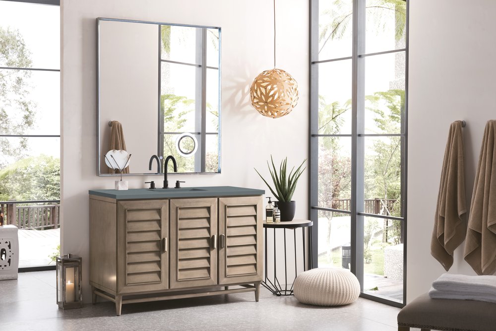 James Martin - Portland 48" Single Vanity Whitewashed Walnut w/ 3 CM Cala Blue Silestone Top - 620-V48-WW-3CBL view 4