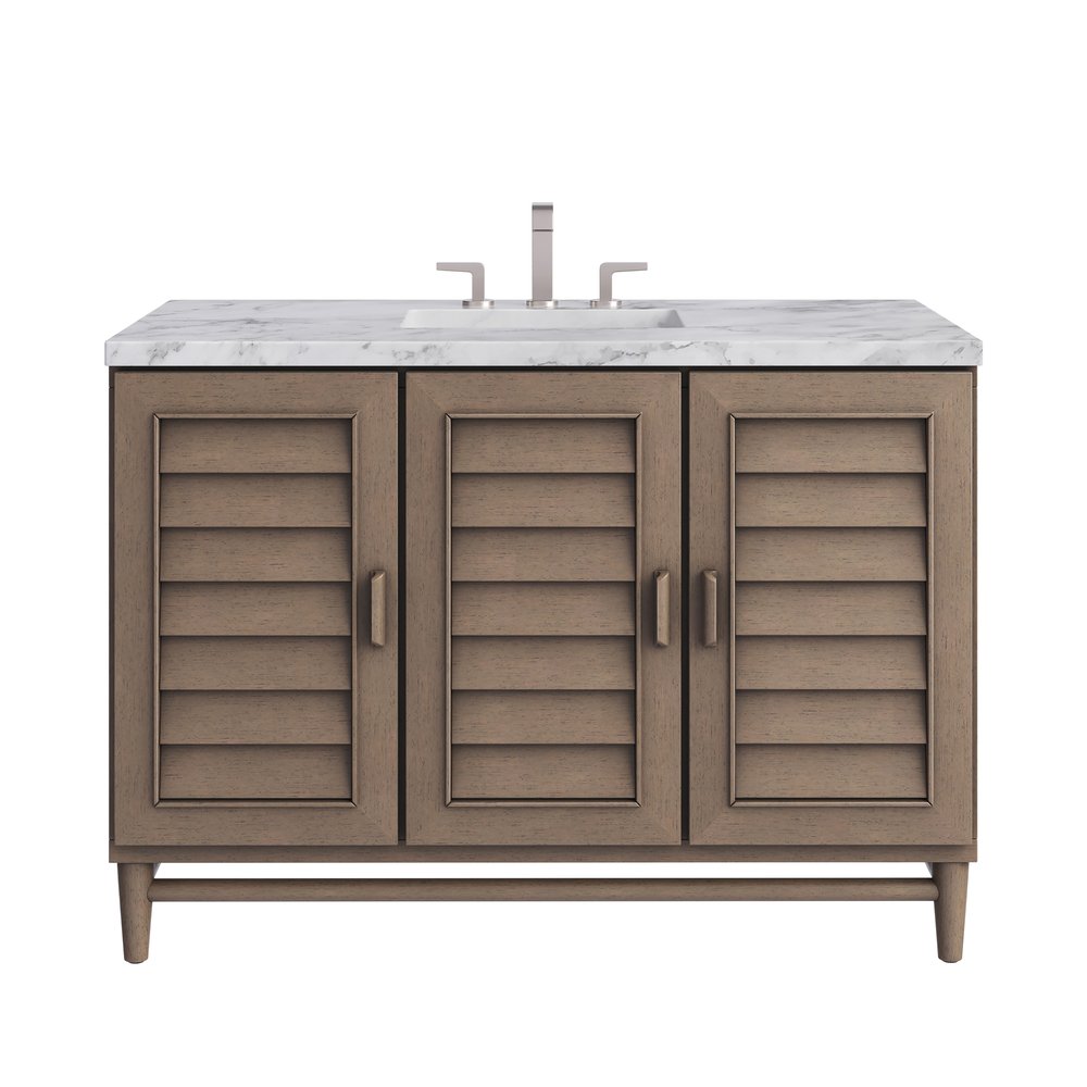 James Martin - Portland 48" Single Vanity Whitewashed Walnut w/ 3 CM Carrara Marble Top - 620-V48-WW-3CAR view 1