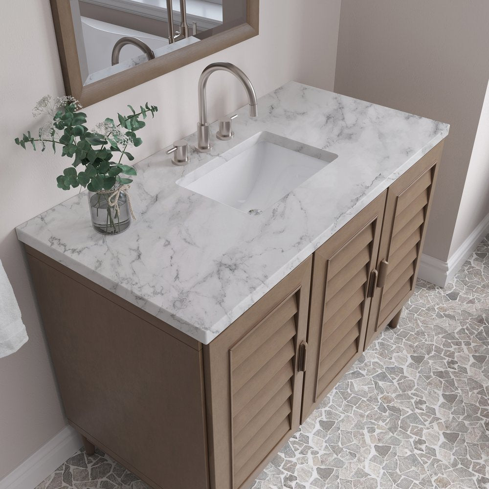 James Martin - Portland 48" Single Vanity Whitewashed Walnut w/ 3 CM Carrara Marble Top - 620-V48-WW-3CAR view 9