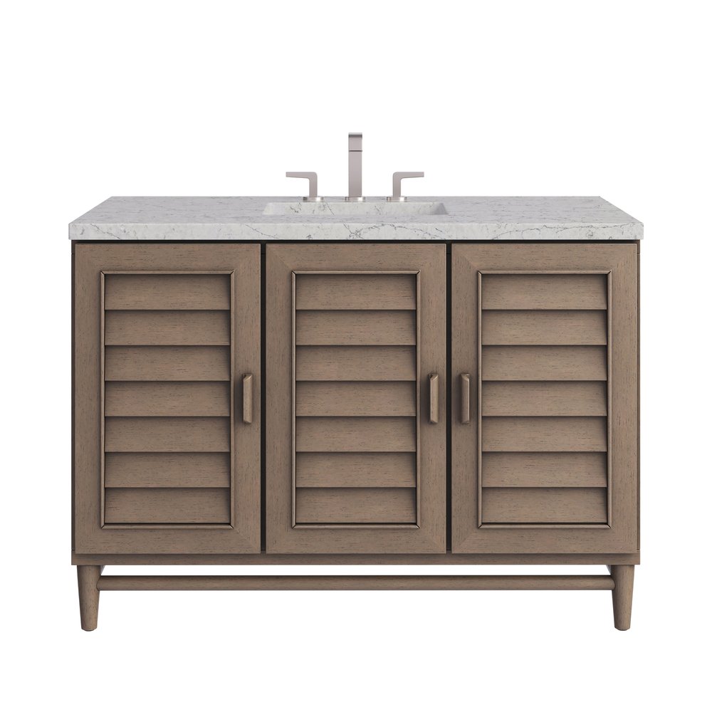James Martin - Portland 48" Single Vanity Whitewashed Walnut w/ 3 CM Eternal Jasmine Pearl Silestone Top - 620-V48-WW-3EJP view 1