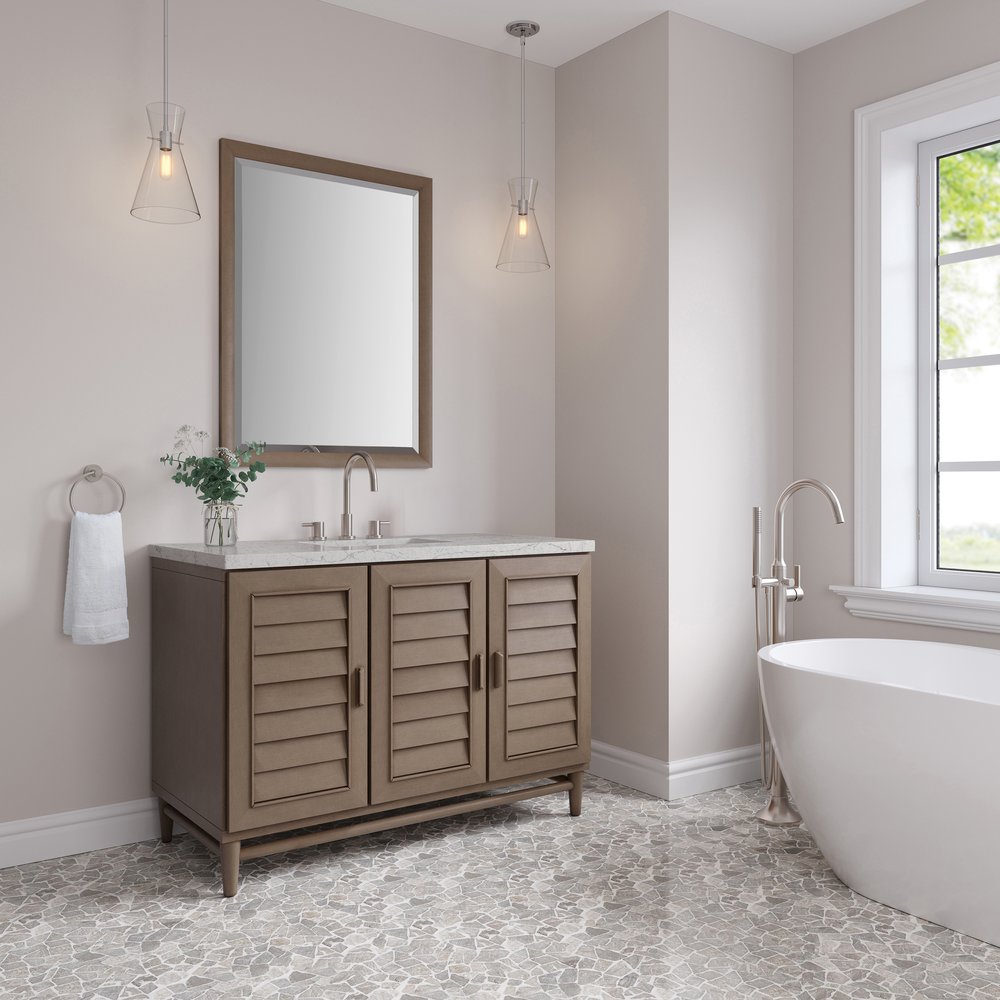 James Martin - Portland 48" Single Vanity Whitewashed Walnut w/ 3 CM Eternal Jasmine Pearl Silestone Top - 620-V48-WW-3EJP view 4
