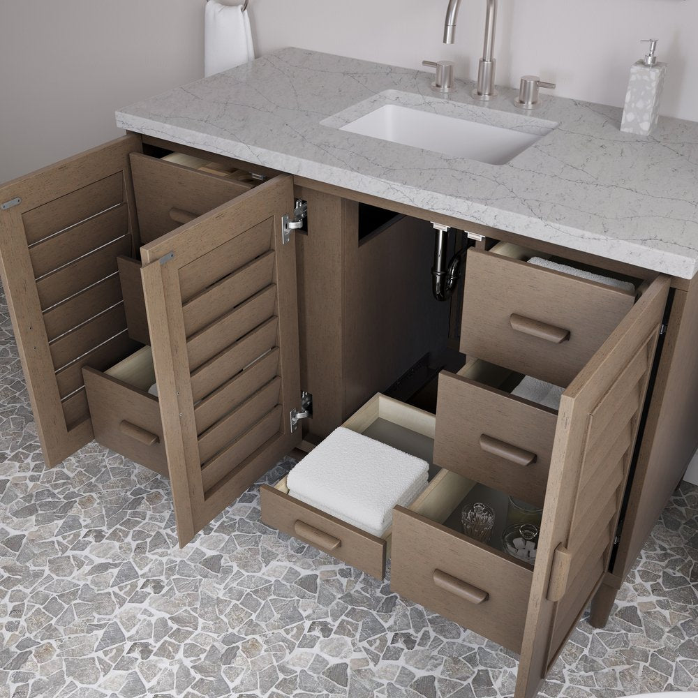 James Martin - Portland 48" Single Vanity Whitewashed Walnut w/ 3 CM Eternal Jasmine Pearl Silestone Top - 620-V48-WW-3EJP view 5