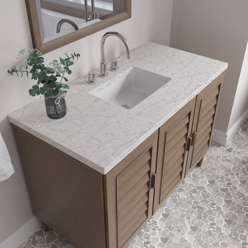 James Martin - Portland 48" Single Vanity Whitewashed Walnut w/ 3 CM Eternal Jasmine Pearl Silestone Top - 620-V48-WW-3EJP view 9