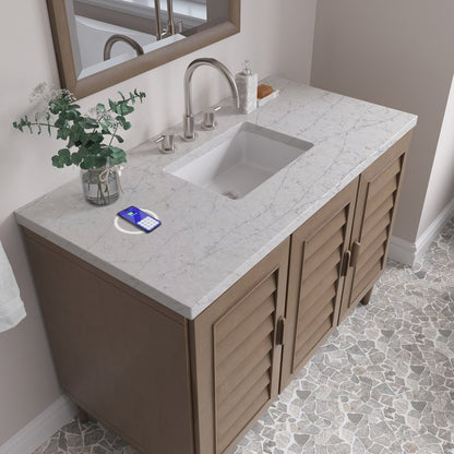 James Martin - Portland 48" Single Vanity Whitewashed Walnut w/ 3 CM Eternal Jasmine Pearl Silestone Top w/FreePower Wireless Charger - 620-V48-WW-FEJP view 10