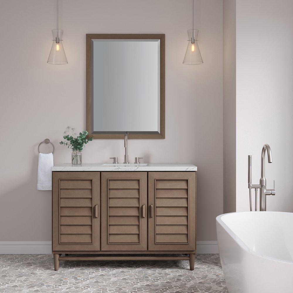 James Martin - Portland 48" Single Vanity Whitewashed Walnut w/ 3 CM Ethereal Noctis Silestone Top - 620-V48-WW-3ENC view 3