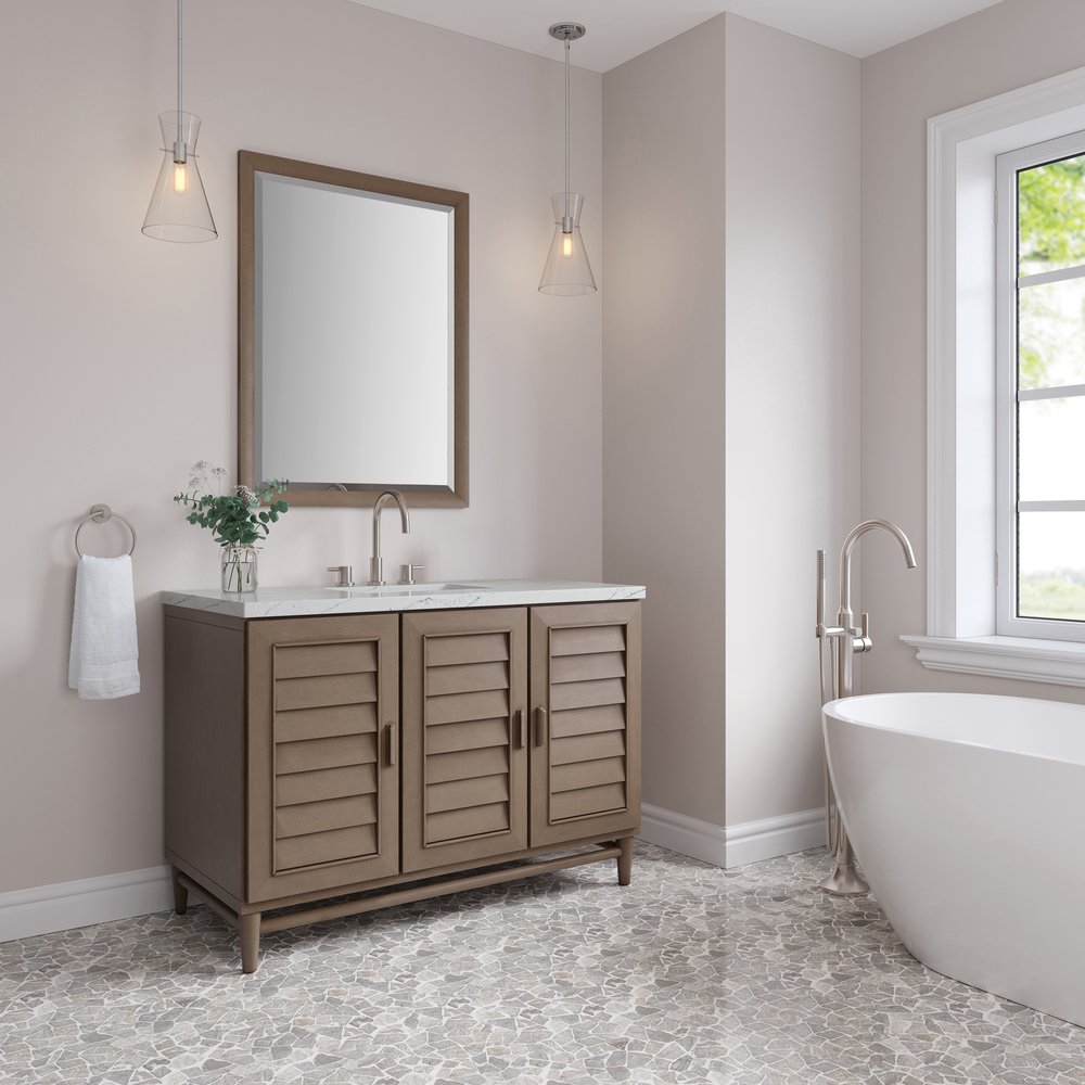 James Martin - Portland 48" Single Vanity Whitewashed Walnut w/ 3 CM Ethereal Noctis Silestone Top - 620-V48-WW-3ENC view 4