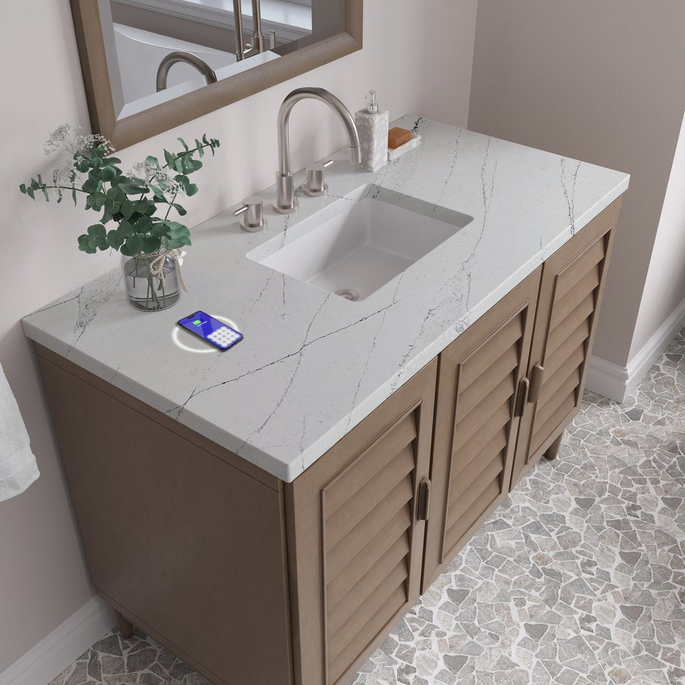 James Martin - Portland 48" Single Vanity Whitewashed Walnut w/ 3 CM Ethereal Noctis Silestone Top w/FreePower Wireless Charger - 620-V48-WW-FENC view 9